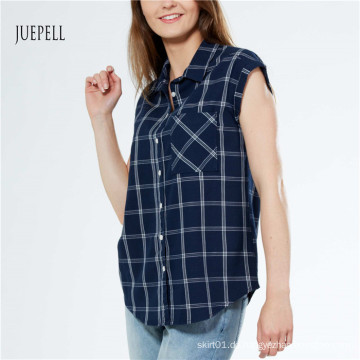 Grid Print Baumwoll Damen Shirt